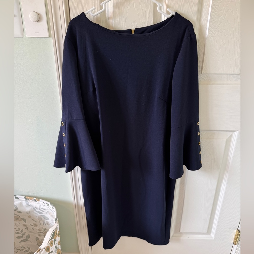 Ronni Nicole Navy Long Sleeve Dress with Gold Grommet Accents